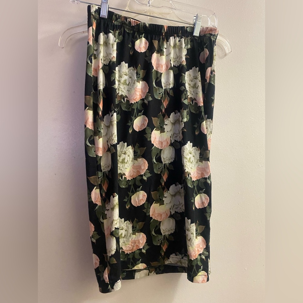 Cleo Womens Cotton Mini Skirt M Medium Waist 28” 30” Black Ivory Floral